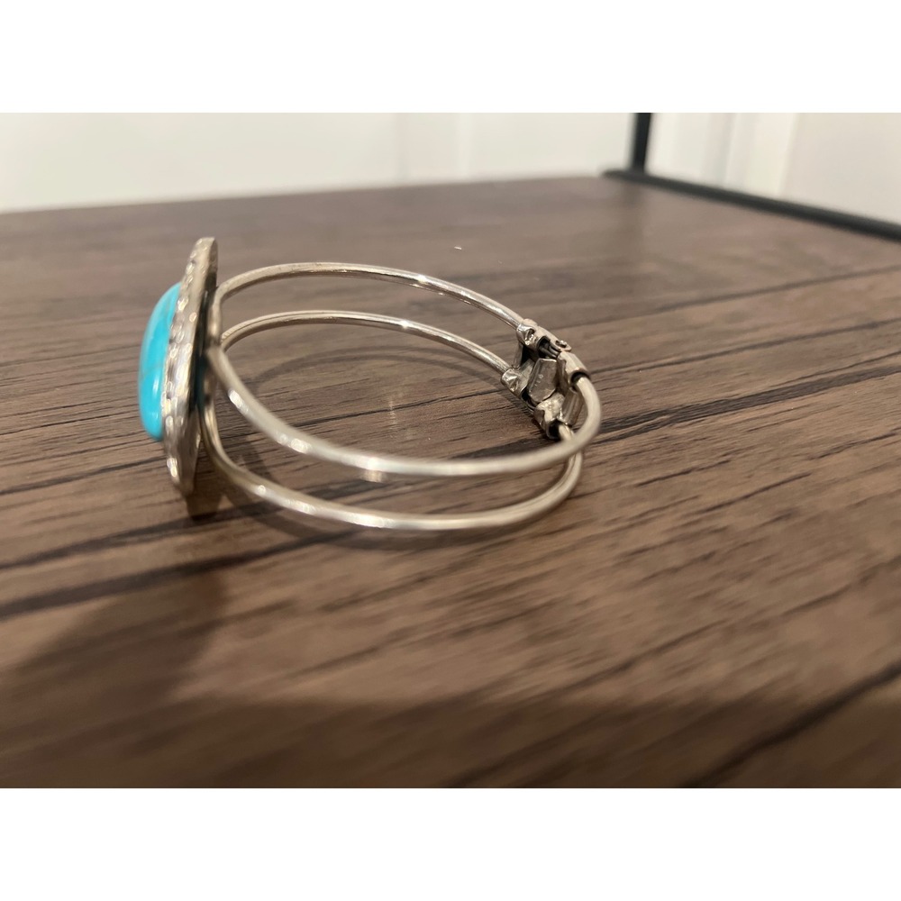 Cuff Bracelet Silver Faux Turquoise Southwestern Boho Western Rodeo Bangle - Picture 4 of 6